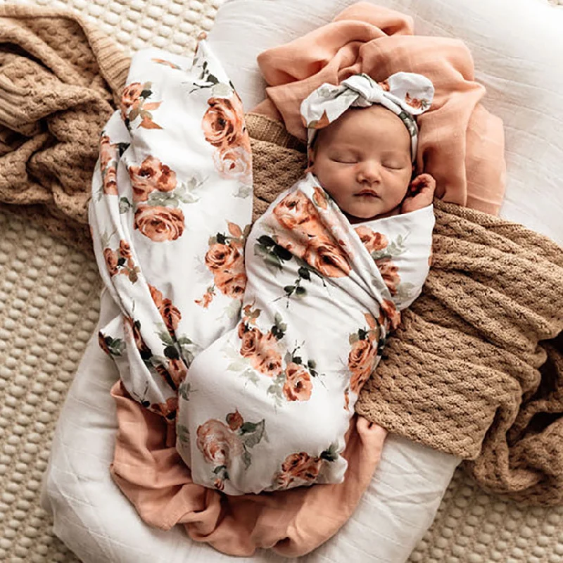 Wool blankets with natural warmth and insulationSnuggle Hunny Baby Jersey Wrap & Topknot Set - Rosebud