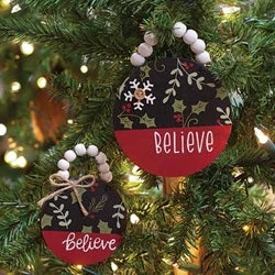 Beaded Believe Painted Holly & Pine Ornament