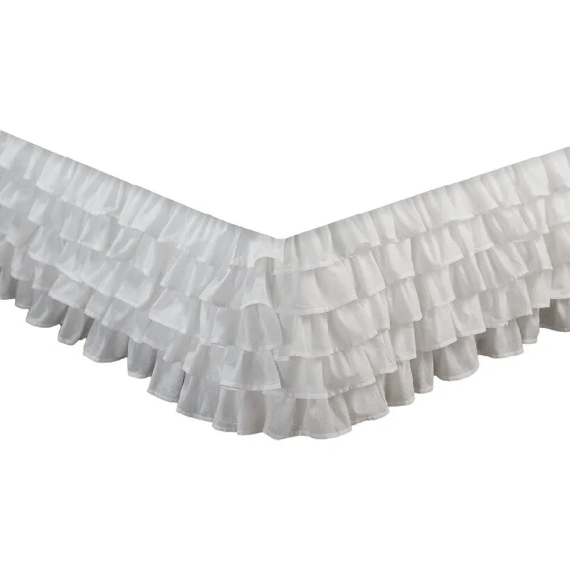 Benue Fabric Multi Layered Ruffle Full Bed Skirt with Split Corners, White