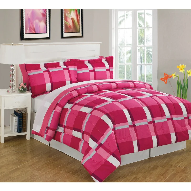 Microfiber - filled comforters that are lightweight and easy to care forBlock Pink King Size 8-Piece Reversible Bed In A Bag