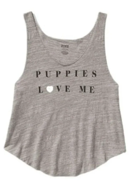 Victorias Secret PINK Puppies Love Me Print Crop Tank Top Xtra/Small