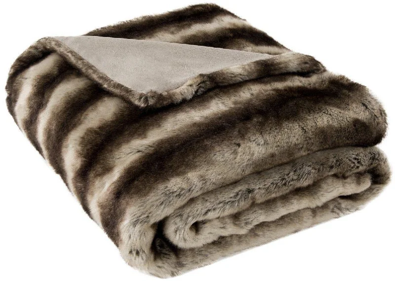 Silk blankets with a smooth and elegant touchBrown and White Faux Fur Striped Throw Blanket