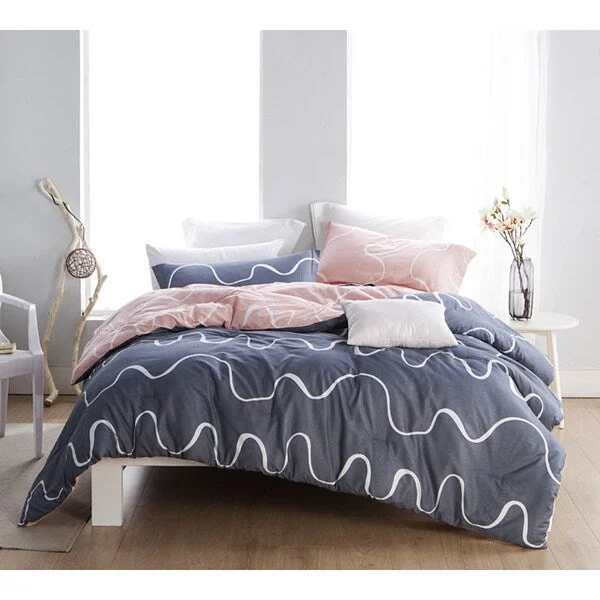 Microfiber - filled comforters that are lightweight and easy to care forBYB Curious Grey and Pink Cotton Comforter (Shams Not Included)