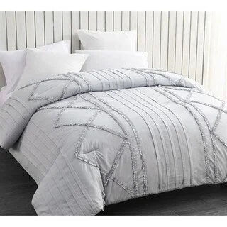 Duck down comforters with a softer feel and good warmth retentionBYB Glacier Gray Centric Ruffles - Handcrafted Series Oversized Comforter