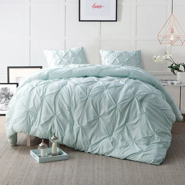 Duck down comforters with a softer feel and good warmth retentionBYB Hint of Mint Pin Tuck Comforter Set