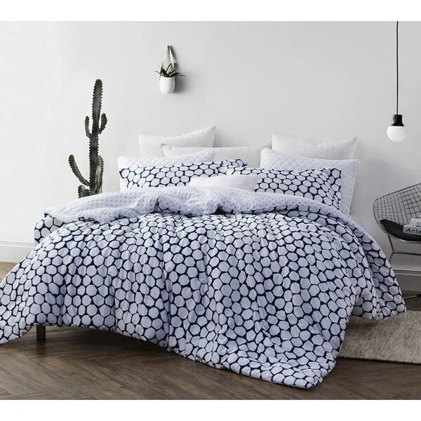 Down - filled comforters for supreme warmth and lightnessBYB Midnight Blue and White Hive Comforter (Shams Not Included)