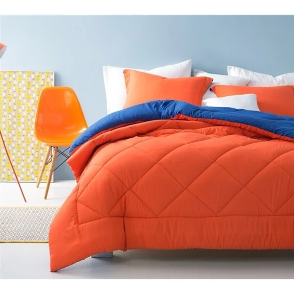 Latex - filled comforters with a bouncy texture and good supportBYB Orange/Blue Reversible Comforter (Shams Not Included)