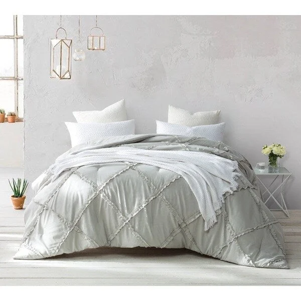 Duck down comforters with a softer feel and good warmth retentionBYB Silver Birch Gathered Ruffles Handcrafted Series Comforter