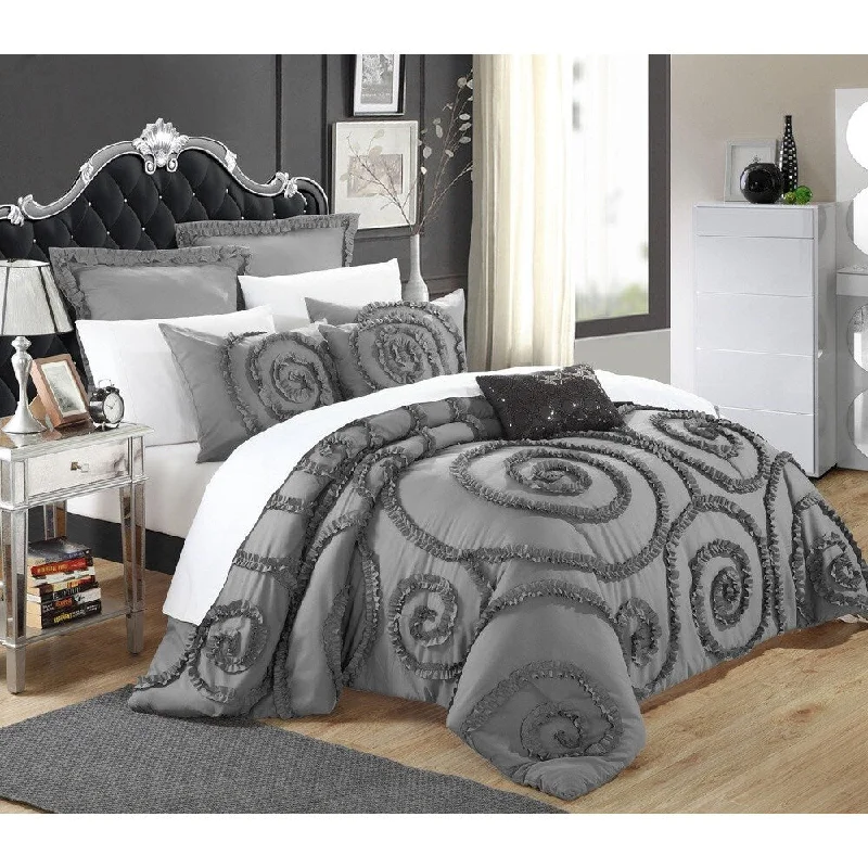 Silk - filled comforters for a luxurious and smooth touchChic Home 11-Piece Rosamond Grey Comforter Set