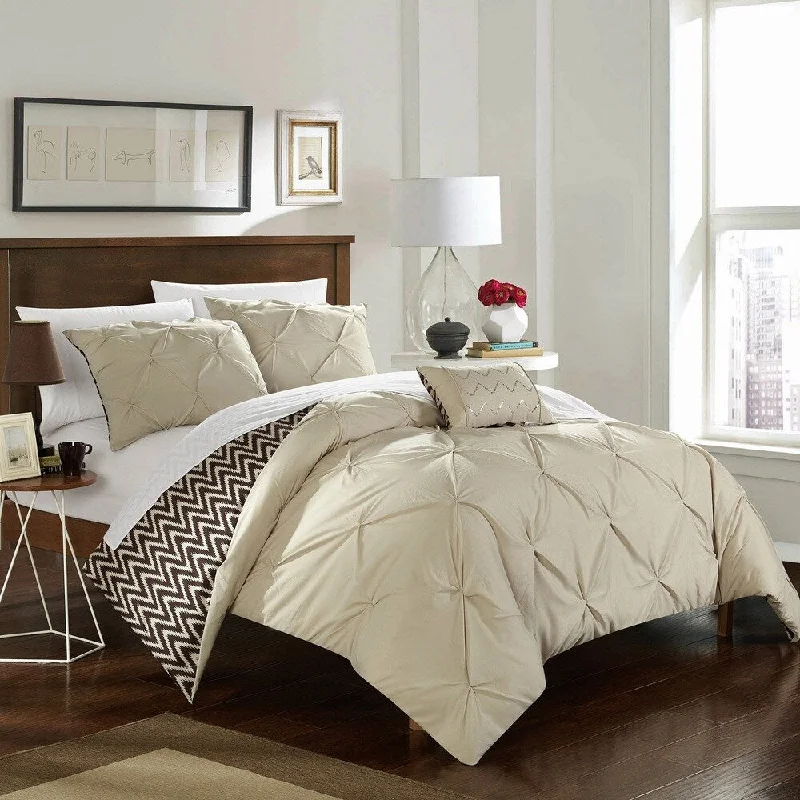 Latex - filled comforters with a bouncy texture and good supportChic Home 4-Piece Erin Beige Comforter Set