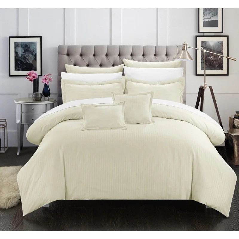 Synthetic - filled comforters like polyester for affordability and hypoallergenic propertiesChic Home 7-Piece Keynes Down Alt Jacquard Beige Striped Comforter Set