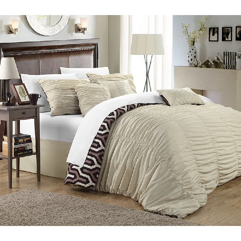 Queen - size comforters for standard queen - sized mattressesChic Home 7-Piece Lester Pleated Ruffled Comforter Set