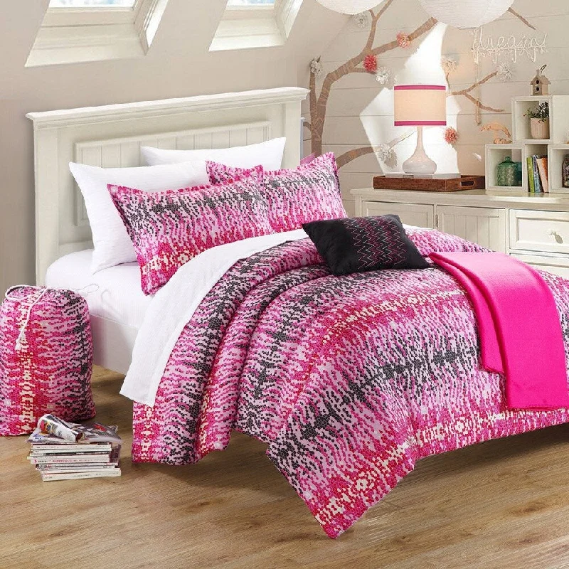 Cotton - filled comforters for a breathable and natural sleep experienceChic Home Barbie Hot Pink and Black Reversible 5-Piece Comforter Set