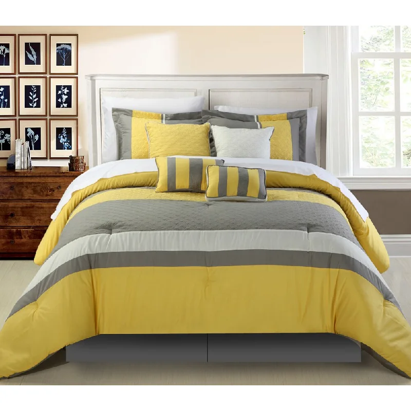 Microfiber - filled comforters that are lightweight and easy to care forChic Home Delmonte Yellow 8-Piece Comforter Set