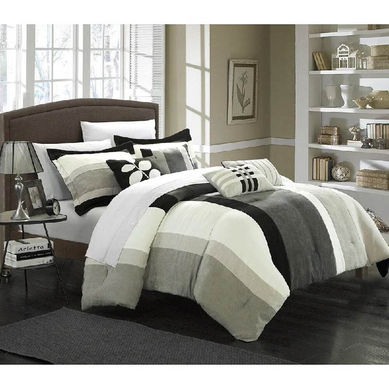 Bamboo - fiber - filled comforters with antibacterial and breathable qualitiesChic Home Valley 7-piece Plush Microsuede Striped Comforter Set