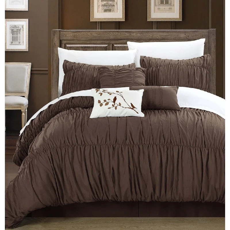 Silk - filled comforters for a luxurious and smooth touchCopper Grove Senna 7-piece Coffee Pleated and Ruffled Comforter Set