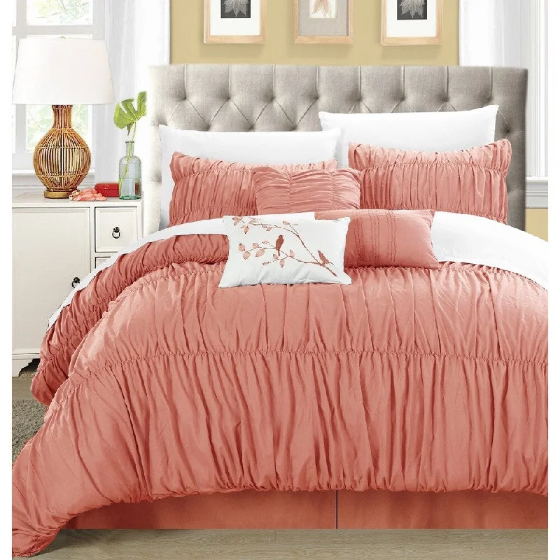 Queen - size comforters for standard queen - sized mattressesCopper Grove Senna 7-piece Peach Pleated and Ruffled Comforter Set