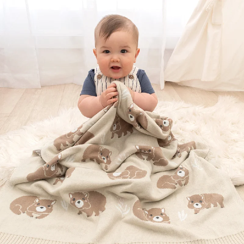 Acrylic blankets for a soft and affordable alternativeCotton Knit Australiana Baby Blanket - Fawn Wombat