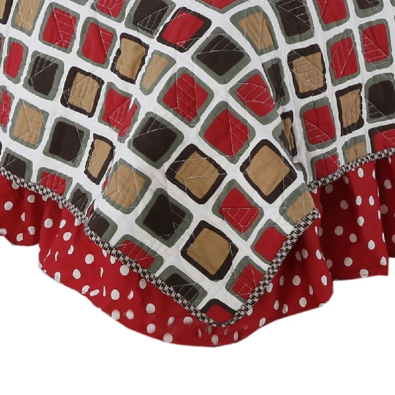 Cotton Tale Houndstooth Red and White Polka Dot 15 - in drop Bed Skirt