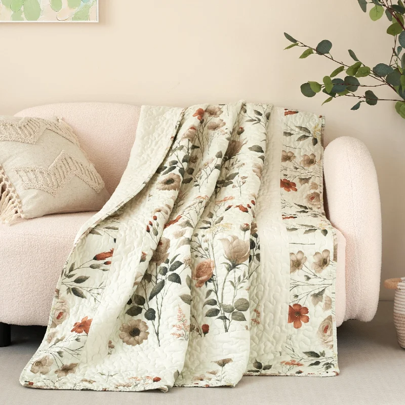 Synthetic fiber blend blankets for a budget - friendly choiceDaDa Bedding Collection Enchanted Meadow Reversible Floral Cozy Lightweight Lap Throw - Perfect for Couch or Bed, Beige Victorian Garden Pallete, All-Season Comfort, Machine Washable, 50x60 Inches