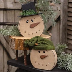 Distressed Wooden Snowman w/Hat Sitter 2 Asstd.