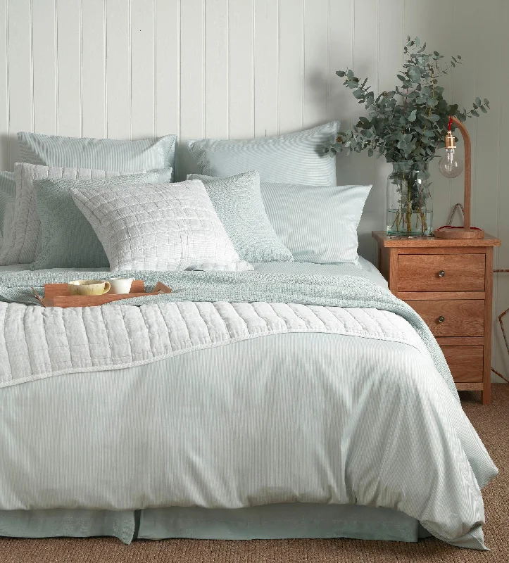 Bamboo - derived duvet covers with antibacterial and moisture - wicking propertiesDuck Egg Tiny Stripe 100% Cotton Duvet Cover