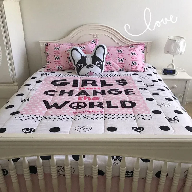 Microfiber - filled comforters that are lightweight and easy to care forEarth to Jane Branded Girls Change The World Reversible Comforter and Sham Set