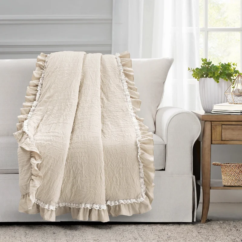 Linen blankets with a rustic and textured lookElla Ruffle Lace Throw