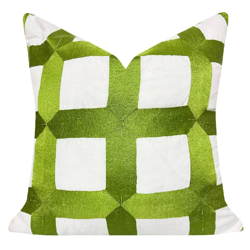 Thermal - regulating duvet covers to keep you warm in winter and cool in summerEmbroidered Square Lattice 22x22 Pillow, Green