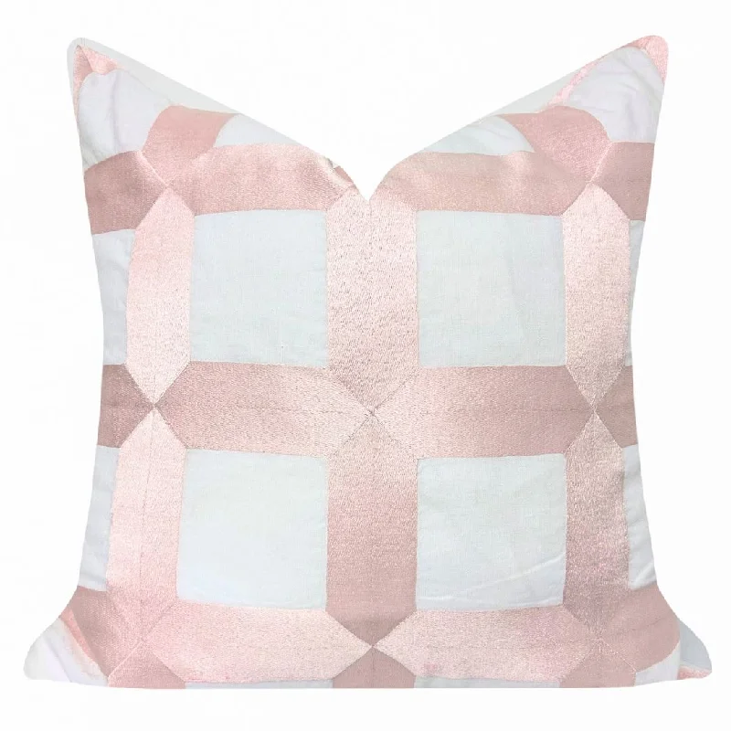 Dry - clean - only duvet covers with high - end materials and delicate designsEmbroidered Square Lattice 22x22 Pillow, Pink