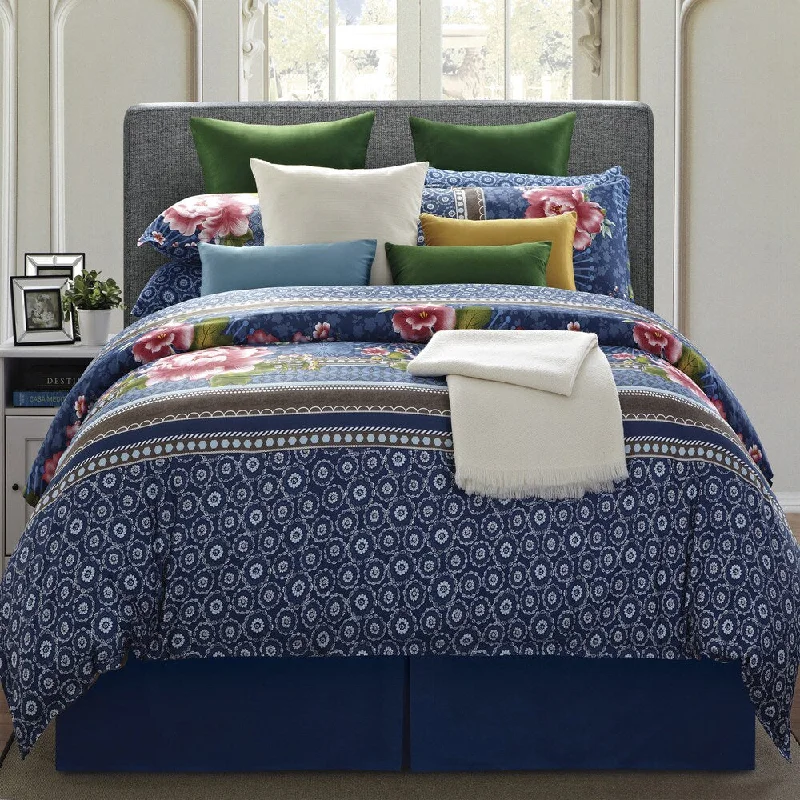 Microfiber - filled comforters that are lightweight and easy to care forEverRouge Royal Blue Floral 8-piece Queen Cotton Comforter Set