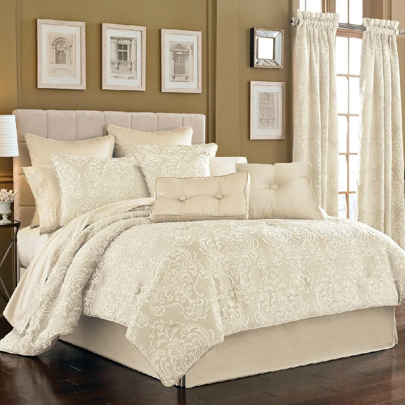 Wool - filled comforters with natural moisture - wicking and temperature - regulating featuresFive Queens Court Maureen Ivory Jacquard 4-piece Comforter Set