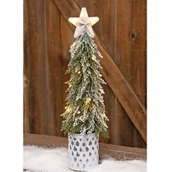 Frosted Christmas Tree w/Star in Galvanized Bucket