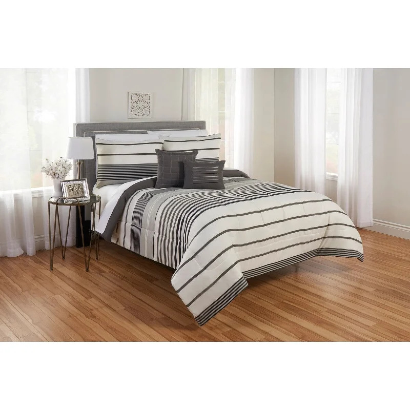 Silk - filled comforters for a luxurious and smooth touchGrey Stripes Reversible Comforter Set