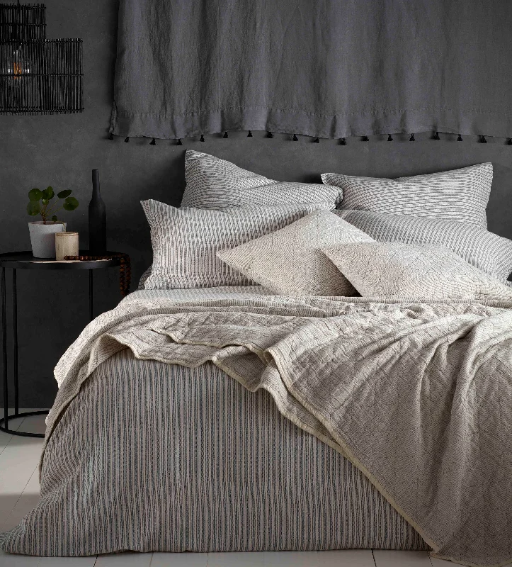 Microfiber duvet covers that are affordable and easy to care forGrey Ticking Stripe Cotton Linen Duvet Cover