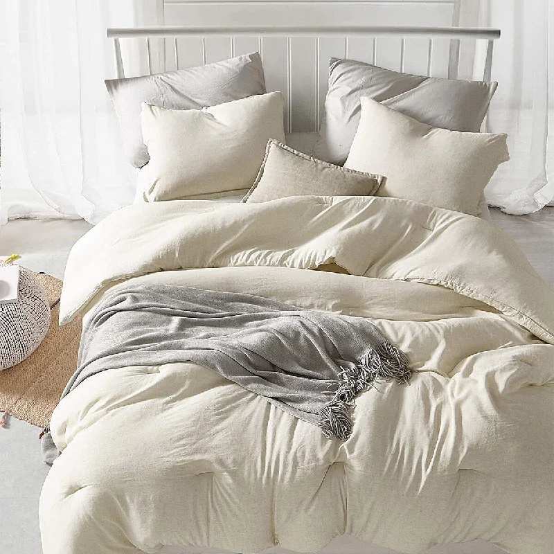 Down - filled comforters for supreme warmth and lightnessHeathered Ivory Beige Oversized Comforter - 100% Yarn Dyed Cotton