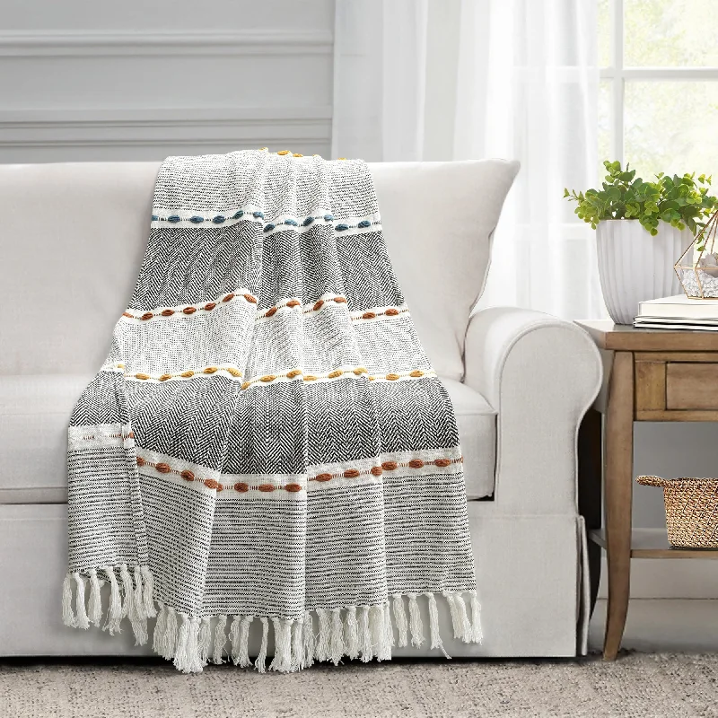 Chenille blankets with a thick and fuzzy textureHerringbone Stripe Yarn Dyed Cotton Woven Tassel Throw Single