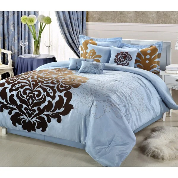 Latex - filled comforters with a bouncy texture and good supportLakhani 8-piece Blue Comforter Set