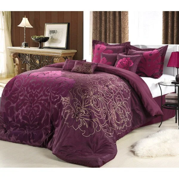 Full - size comforters suitable for full - sized beds in guest rooms or small bedroomsLakhani 8-piece Plum Comforter Set