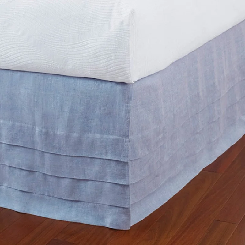 Layla Capri Blue Linen Panel Bed Skirt - King