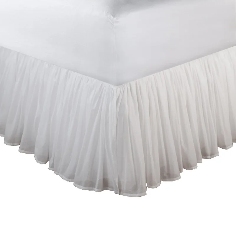 Liard Fabric Full Size Bed Skirt with Ruffle Stitching and Split Corners, White