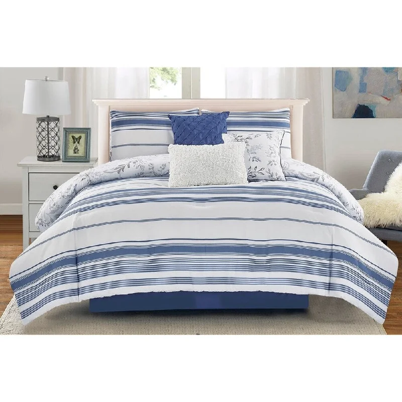 Latex - filled comforters with a bouncy texture and good supportMikita Yarn Dye Printed Comforter Set in Blue