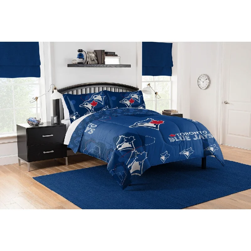 Microfiber - filled comforters that are lightweight and easy to care forMLB 849 Blue Jays Hexagon F/Q Comforter Set