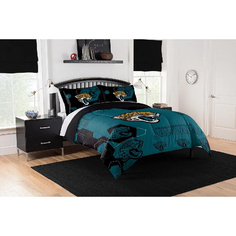 Duck down comforters with a softer feel and good warmth retentionNFL 858 Jaguars Hexagon King Printed Comforter & Shams Set