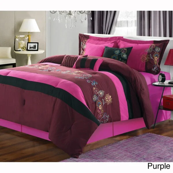 Latex - filled comforters with a bouncy texture and good supportNori Embroidered 8-piece Comforter Set