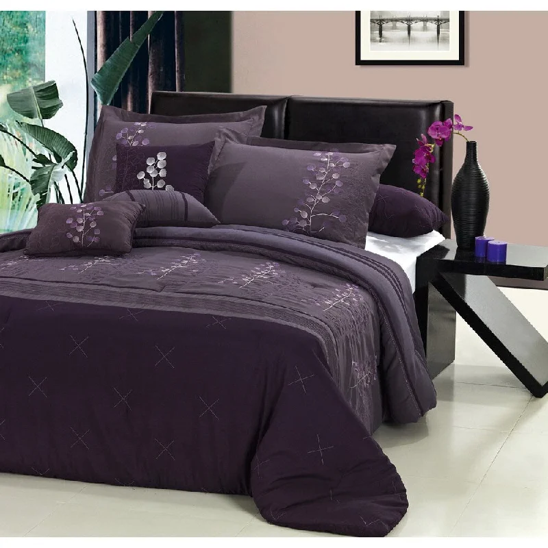 Bamboo - fiber - filled comforters with antibacterial and breathable qualitiesPoppy Flower Plum 8-piece Oversized and Overfilled Comforter Set