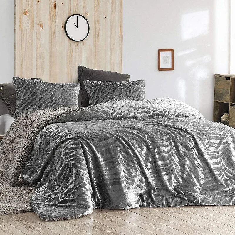 Duck down comforters with a softer feel and good warmth retentionPrimal Zebra - Coma Inducer® Oversized Comforter Set - Silver Black