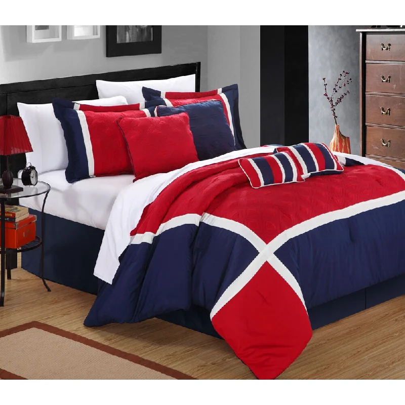 Cotton - filled comforters for a breathable and natural sleep experienceQuincy Blue/Red 8-piece Comforter Set