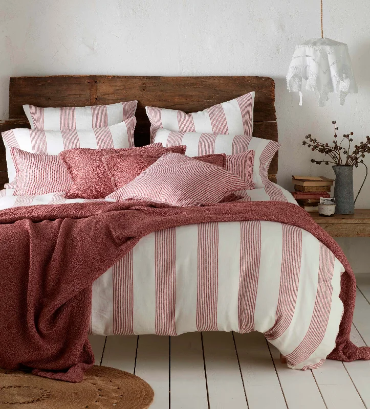 King - size duvet covers to fit large king - sized beds perfectlyRed Ticking Stripe Cotton Linen Duvet Cover