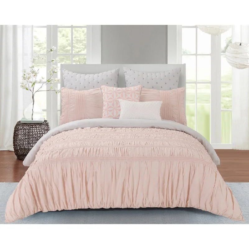 Wool - filled comforters with natural moisture - wicking and temperature - regulating featuresRuched Bed Cotton Comforter Set in Pink